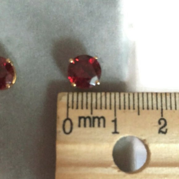 7mm Round Stud Garnet Earrings 14K Prong Set NEW - Picture 10 of 11